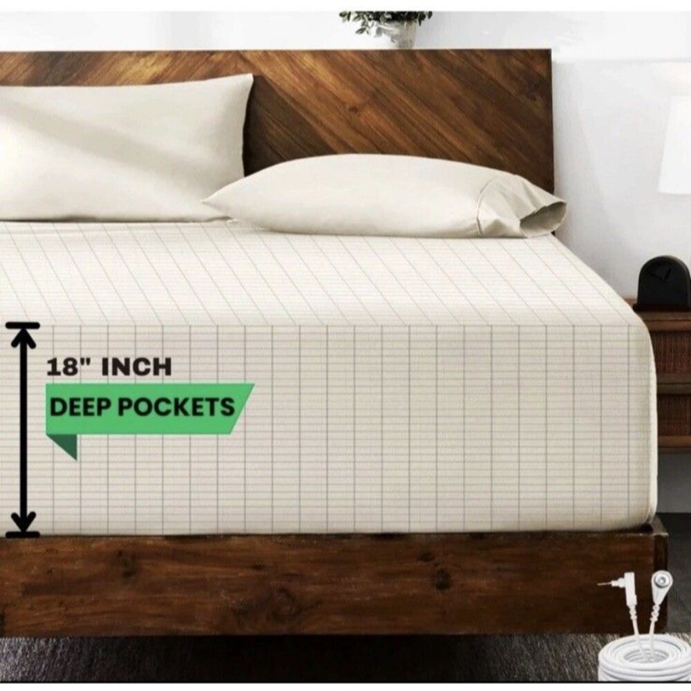 NEW LiveGrounded Premium Fitted Earthing Bed Sheet Queen Organic Cotton & Silver